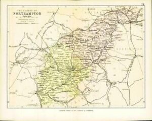 c1883 COUNTY OF NORTHAMPTON MAP Northamptonshire By George Philip (PC23)
