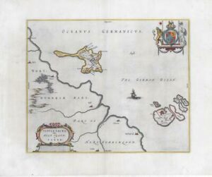 1659 Antique Map HOLY ISLAND FARNE Lindsfarne Northumberland Blaeu Spanish (EB)