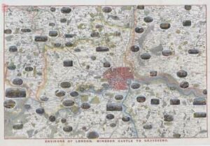 1851 - Large Antique MAP PRINT "ENVIRONS OF LONDON WINDSOR CASTLE TO GRAVESEND"