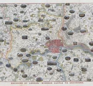 1851 - Large Antique MAP PRINT "ENVIRONS OF LONDON WINDSOR CASTLE TO GRAVESEND"