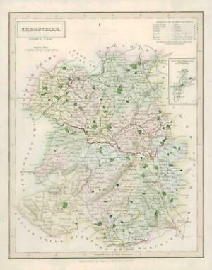1833 Original Antique Colour Map of SHROPSHIRE by Chapman & Hall