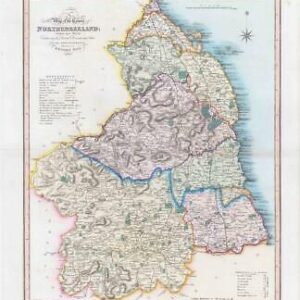 1833 Large Engraved Map NORTHUMBERLAND by William Ebden Duncan Colour (DUK40)