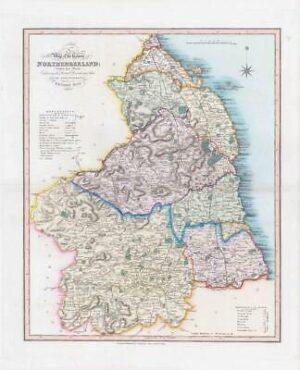 1833 Large Engraved Map NORTHUMBERLAND by William Ebden Duncan Colour (DUK40)