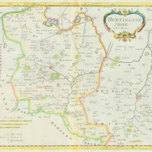1722 Original Antique Map - HUNTINGDONSHIRE by Robert Morden HAND COLOUR
