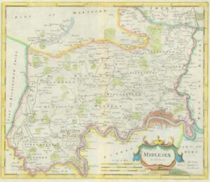 1722 Original Antique Map - MIDDLESEX by Robert Morden HAND COLOURED