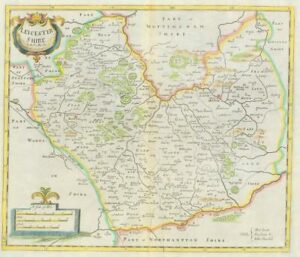 1722 Original Antique Map - LEICESTERSHIRE  by Robert Morden HAND COLOURED