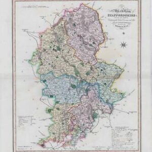 1833 Large Engraved Map STAFFORDSHIRE by William Ebden Duncan Colour (DUK35)