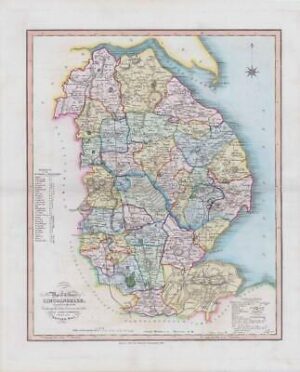 1833 Large Engraved Map LINCOLNSHIRE by William Ebden Duncan Colour (DUK30)