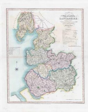 1833 Large Engraved Map LANCASHIRE by William Ebden Duncan Colour (DUK41)