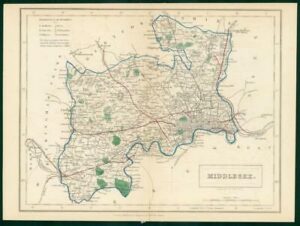 c1820 - Antique Map MIDDLESEX Chapman Hall outline hand colour (CP21-M)