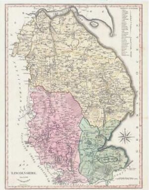 1800-10 Large Engraved Map of LINCOLNSHIRE by John Cary Original Colour (CL17)