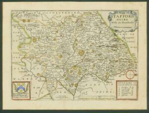 1671 - Original Antique Map STAFFORDSHIRE by Richard Blome colour (LM5)