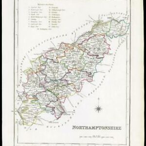 1845 Original Colour Antique Map of NORTHAMPTONSHIRE by Lewis & Co (LM)