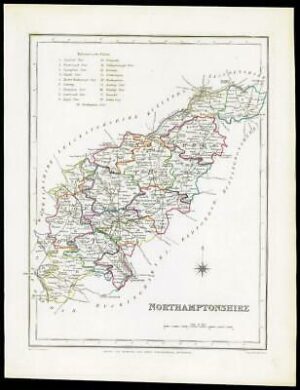 1845 Original Colour Antique Map of NORTHAMPTONSHIRE by Lewis & Co (LM)