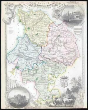 1837 Original decorative Antique MAP - HUNTINGDONSHIRE Thomas Moule Colour (14)