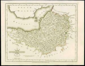 1793 Original Antique MAP of 'SOMERSETSHIRE' by John Cary Outline Colour (34)