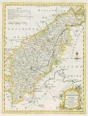 1764 Original Antique Map NORTHAMPTONSHIRE by Thomas KITCHIN Hand coloured (26)
