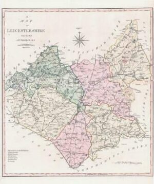 1800-10 Large Engraved Map of LEICESTERSHIRE by John Cary Original Colour (CL16)