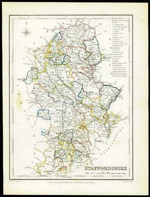 1845 Original Colour Antique Map of STAFFORDSHIRE by Lewis & Co (LM)