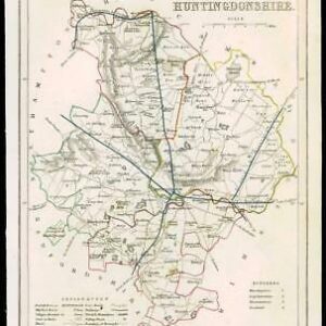 1855 - Original antique map of "HUNTINGDONSHIRE" by JOSHUA ARCHER (23)