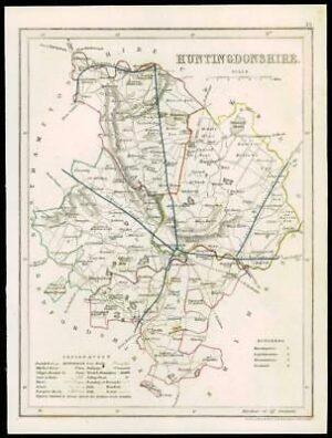 1855 - Original antique map of "HUNTINGDONSHIRE" by JOSHUA ARCHER (23)