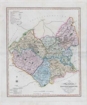 1833 Large Engraved Map LEICESTERSHIRE by William Ebden Duncan Colour (DUK31)