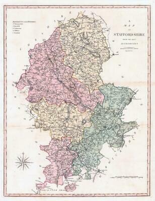 1800-10 Large Engraved Map of STAFFORDSHIRE by John Cary Original Colour (CL29)