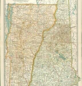 1903  Large Colour Map VERMONT and NEW HAMPSHIRE (EB61)