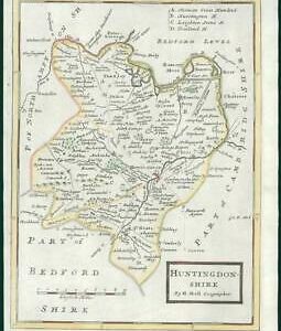 1733 - Rare Antique Map of HUNTINGDONSHIRE by Herman Moll hand coloured (8)