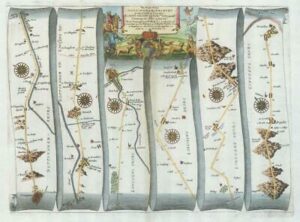 1690 NOTTINGHAM to GRIMSBY Large Road Map Ogilby Newark Lincoln Walton
