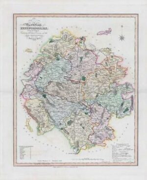 1833 Large Engraved Map HEREFORDSHIRE by William Ebden Duncan Colour (DUK26)