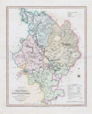 1833 Large Engraved Map HUNTINGDONSHIRE William Ebden Duncan Colour (DUK19)