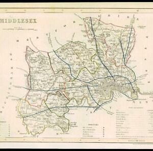 1855 - Original antique map of "MIDDLESEX" by JOSHUA ARCHER (29)