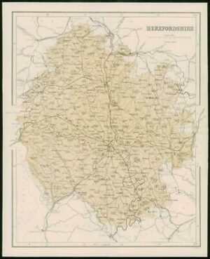 1868 - Original Colour Antique MAP of HEREFORDSHIRE by W Hughes (FC57)