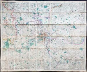 c1870 Huge Folding NEW MAP COUNTRY TWENTY FIVE MILES ROUND LONDON Wyld (FM130)