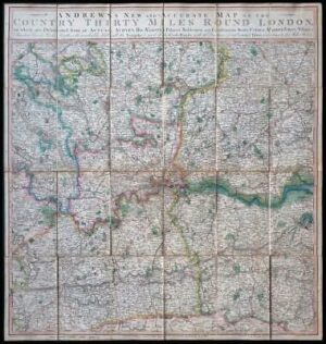 1826 ANDREW'S NEW AND ACCURATE Folding MAP Thirty Miles Round London  (FM155)