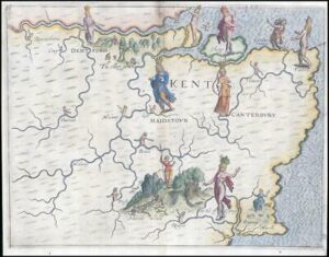 1612-1622 Original Antique Map of Kent by Michael Drayton Poly-Olbion