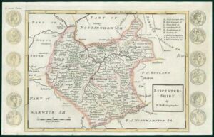 1733 - Rare Antique Map of LEICESTERSHIRE by Herman Moll hand coloured (10)