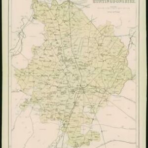 1868 - Original Colour Antique MAP of HUNTINGDONSHIRE by W Hughes (FC55)