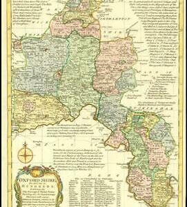1777 Antique Map of OXFORDSHIRE by Emanual Bowen Divided into Hundreds (BCM30)