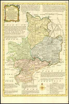 1777 Antique Map HUNTINGDONSHIRE by Emanual Bowen Divided Hundreds (BCM19)