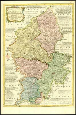 1777 Antique Map of STAFFORDSHIRE by Emanual Bowen Divided into Hundreds (BCM33)