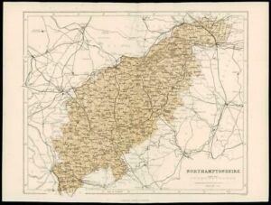1865 - Original Antique Map of "NORTHAMPTONSHIRE" by W Hughes (NG44)