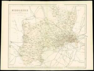 1865 - Original Antique Map of "MIDDLESEX" London by W Hughes (NG20)
