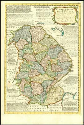 1777 Antique Map of LINCOLNSHIRE Emanual Bowen Divided into Wapentakes (BCM22)