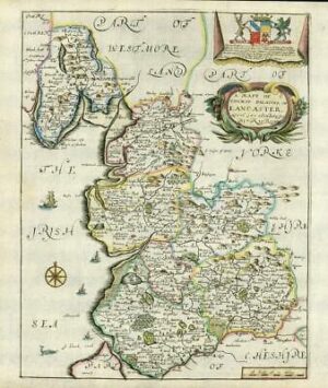 1673 1st ISSUE Map of Lancashire 'A MAPP OF COUNTY OF LANCASTER' Richard Blome