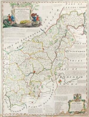 c1760 Very Large Original Antique Map of NORTHAMPTONSHIRE by Emanuel Bowen (LM7)