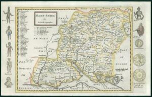 1733 - Rare Original Antique Map of HAMPSHIRE by Herman Moll Hand Coloured (41)