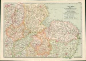 1903  Large Colour Map ENGLAND Section III, Nottingham, Leicester, Rutland (EB7)