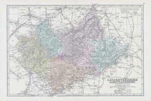 1883 Large Map of LEICESTERSHIRE & RUTLANDSHIRE Ordnance Survey by Bacon (BO23)